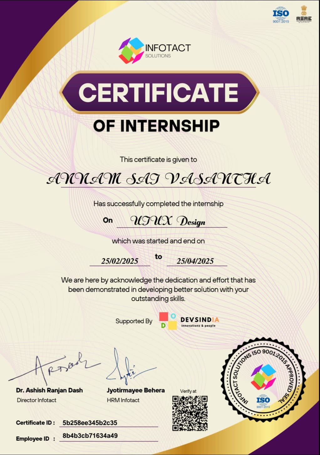 Certification Infotact solutions  UI / UX Design