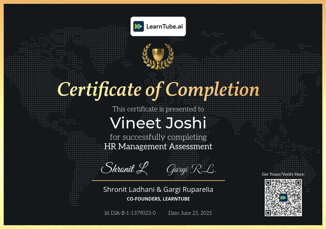 Certification LearnTube.ai HR Management Assessment
