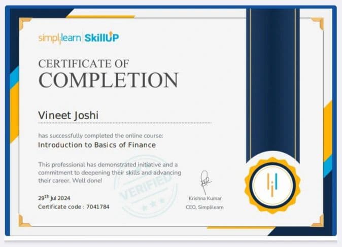 Certification Simplilearn Basics of Finance