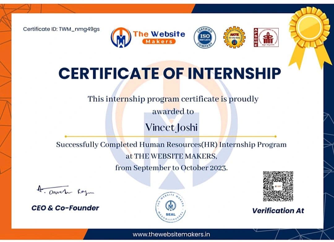 Certification The Website Maker Human Resource Internship