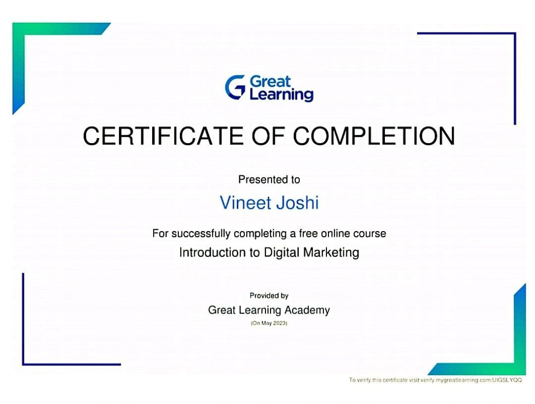 Certification Great Learning Academy Introduction to Digital Marketing