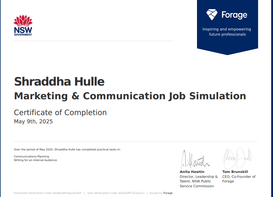 Certification NSW Government Marketing & Communication