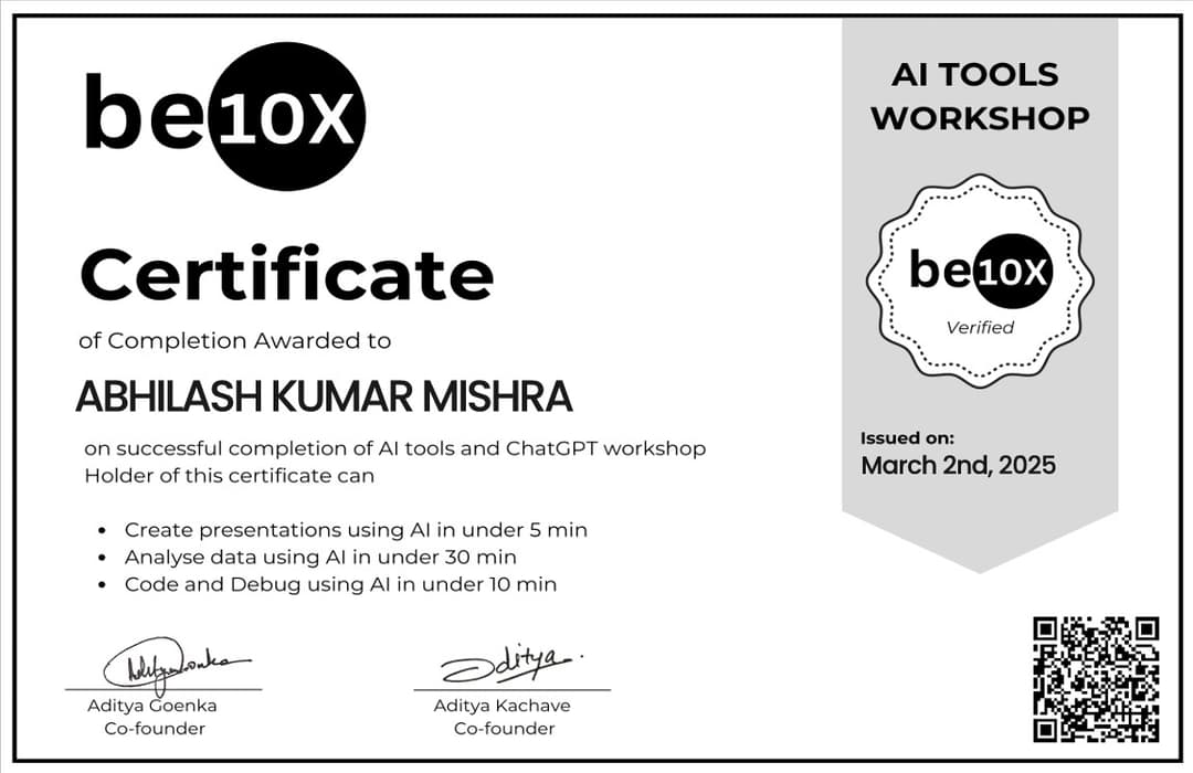 Certification betenx AI Tools and ChatGPT Workshop