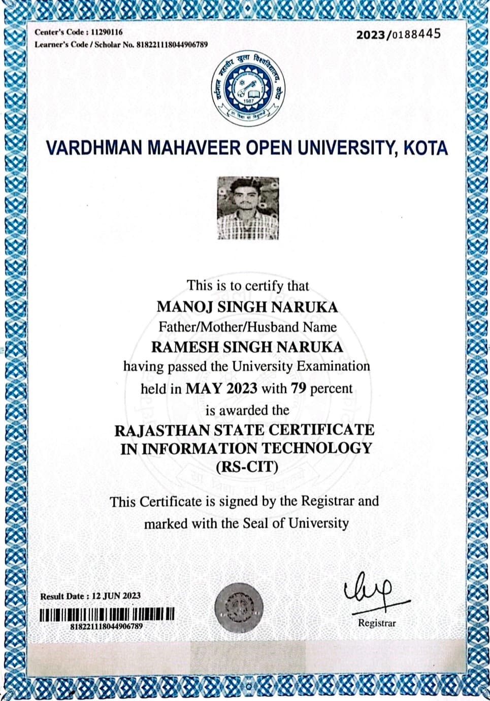 Certification Vardhaman Mahaveer Open University Diploma in Information Technology