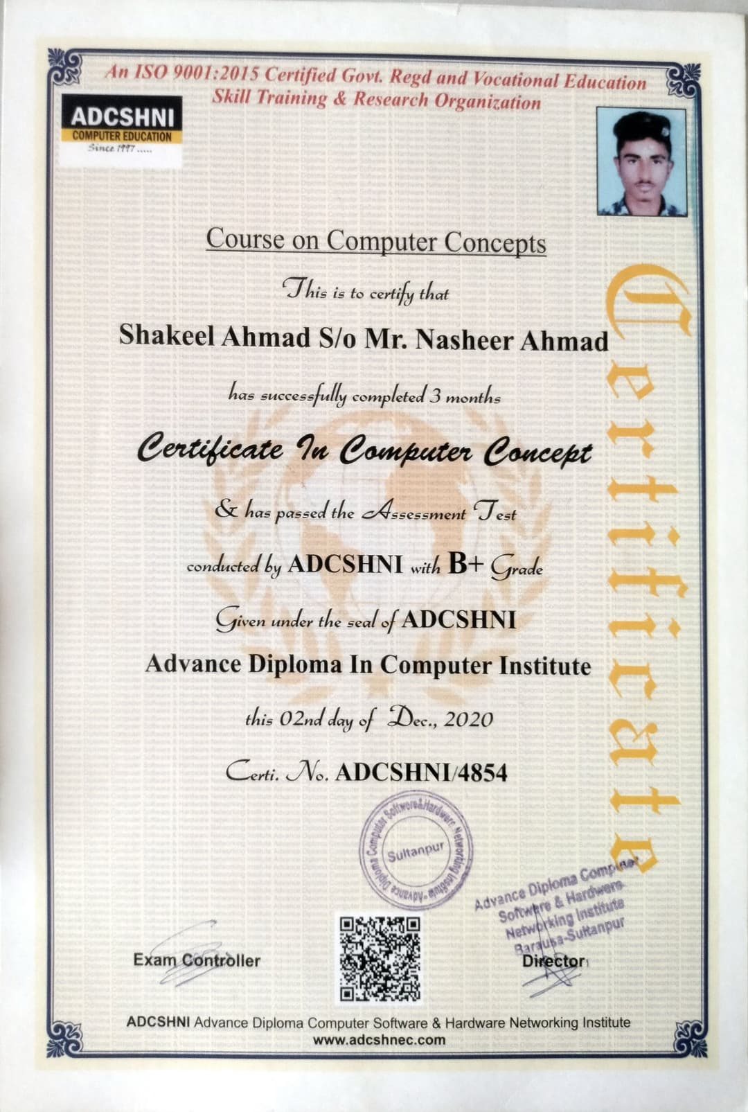 Certification ADCSHNI computer Education  CCC