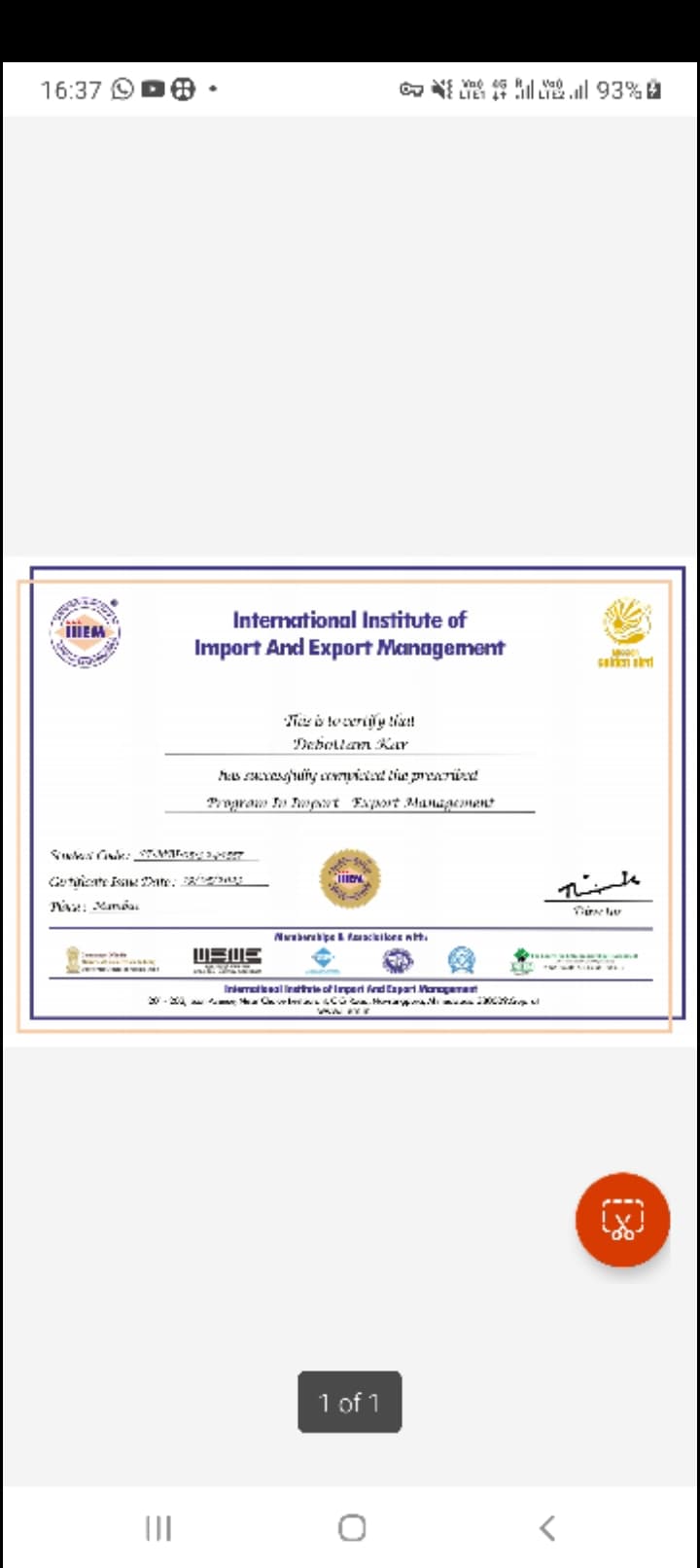 Certification IIIEM MUMBAI  Certification on Export-import 