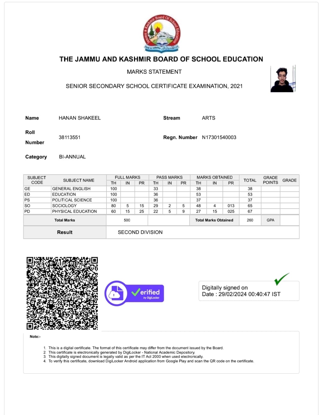 Certification Government boys higher secondary school  10+2