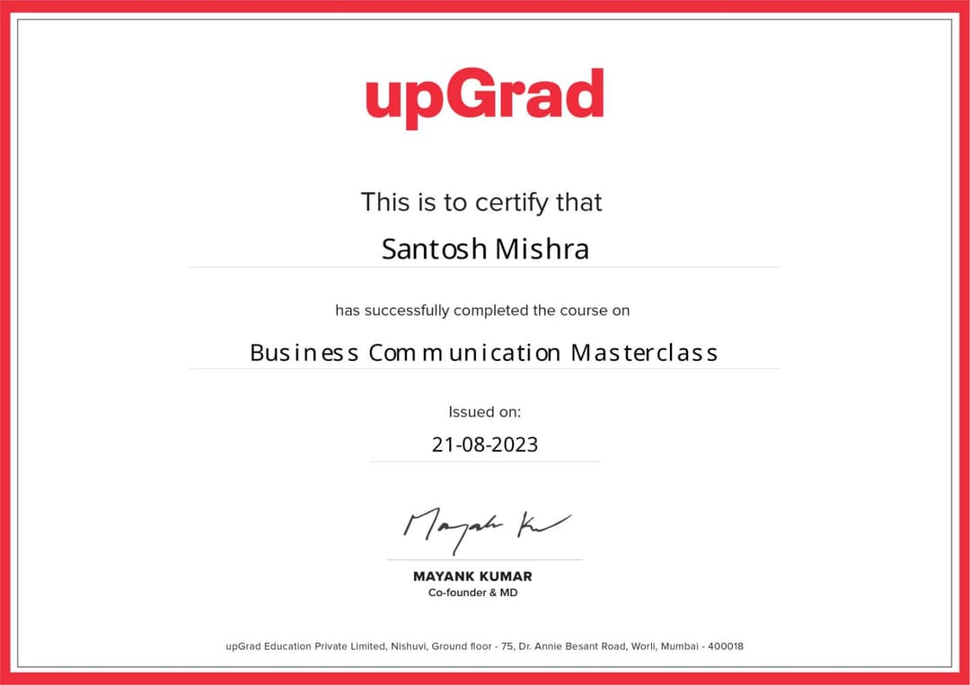 Certification UpGrad Business communication masterclass