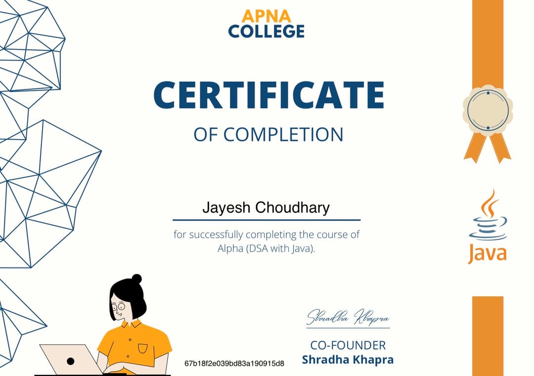 Certification apna college Java Programming