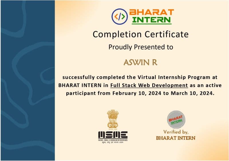 Certification Bharat intern HTML, CSS, and Javascript for Web Developers