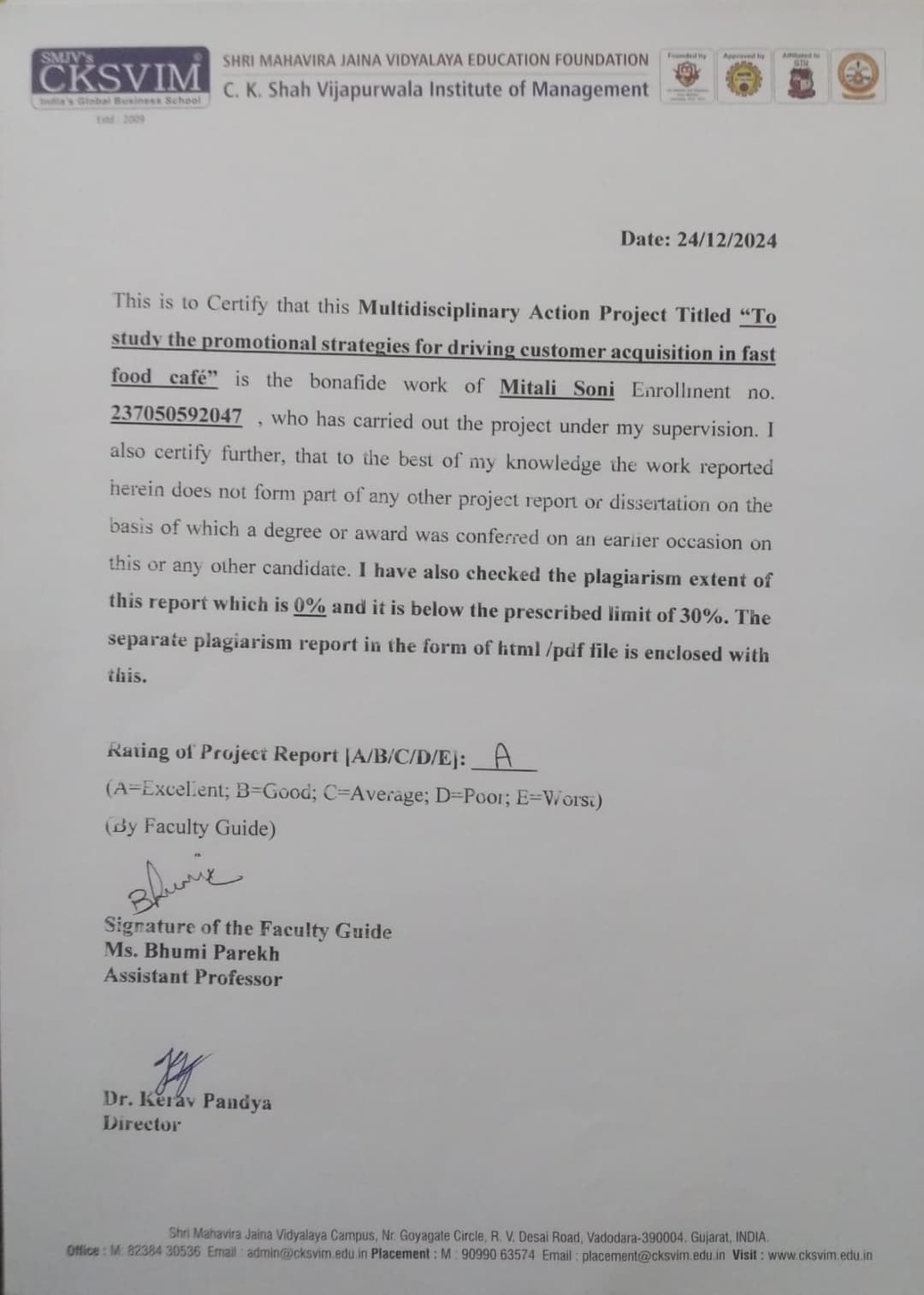 Certification GTU MBA in HR