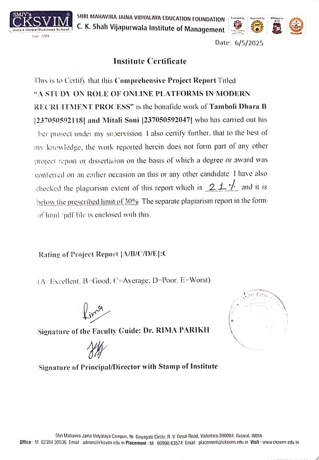 Certification GTU MBA in HR