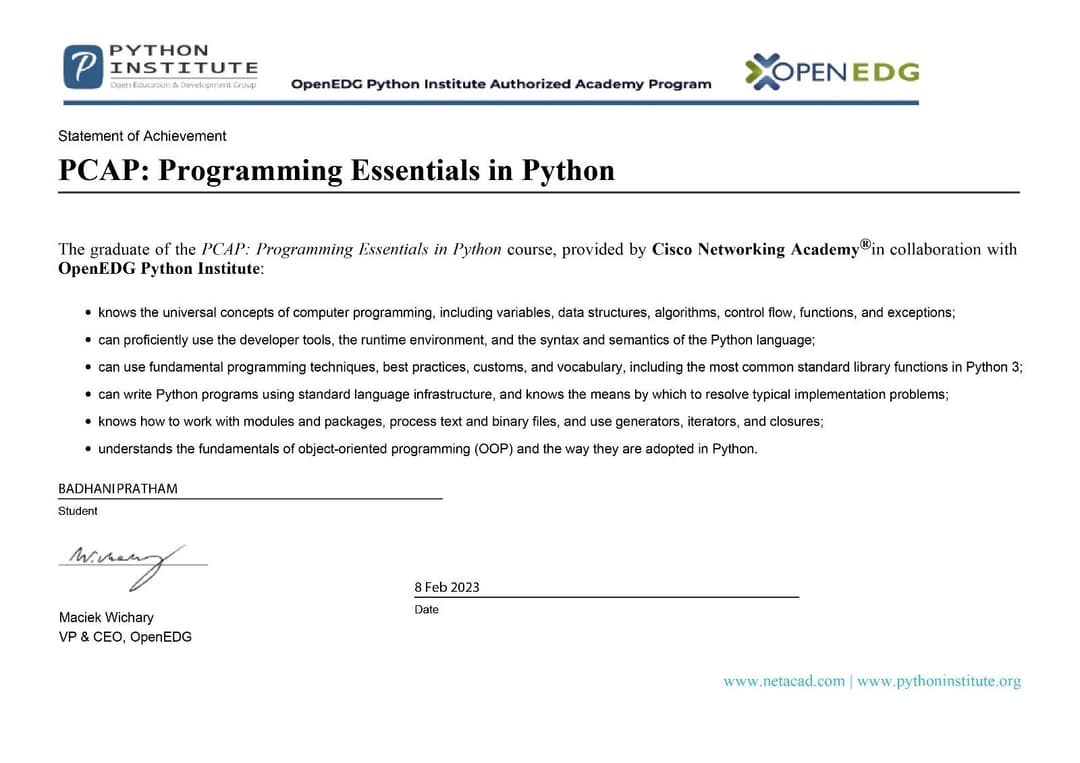 Certification Python institute Introduction to programming using python