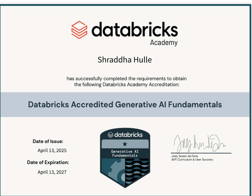 Certification Data Bricks Academy Generative AI Fundamentals