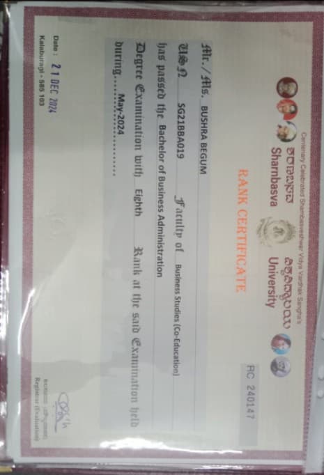 Certification Sharnbasva University BBA