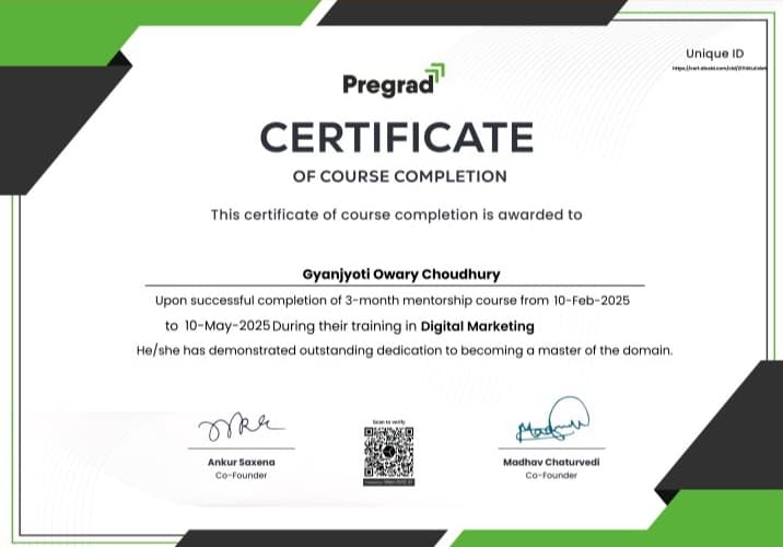 Certification Assam Down Town University Digital Marketing