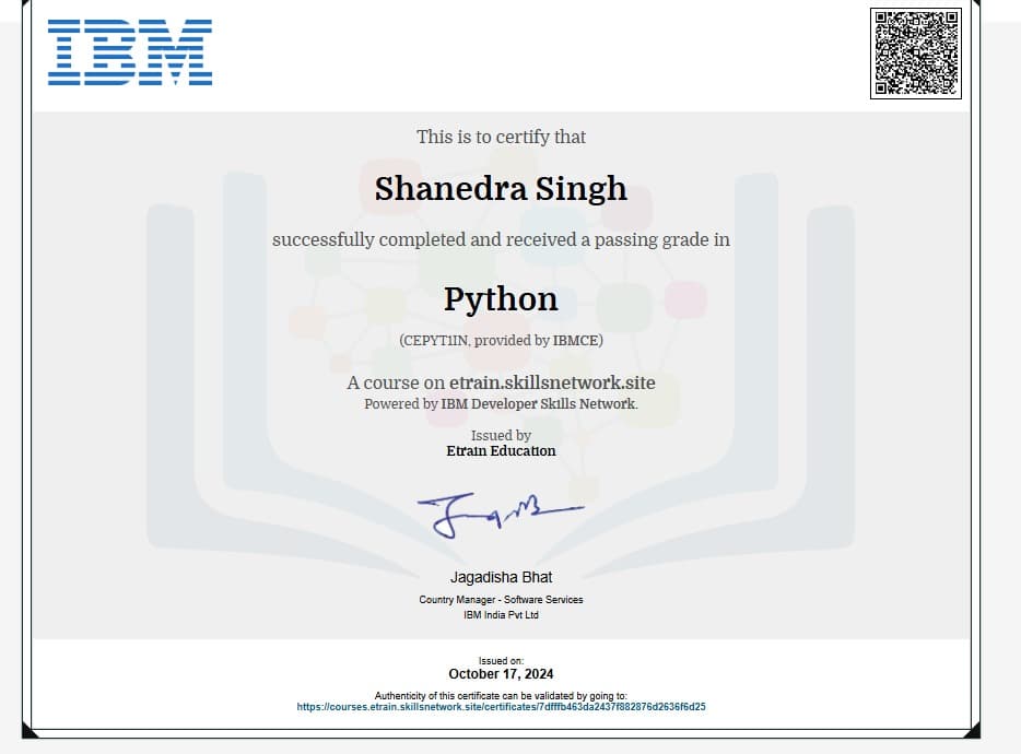 Certification IBM Python 3 Programming