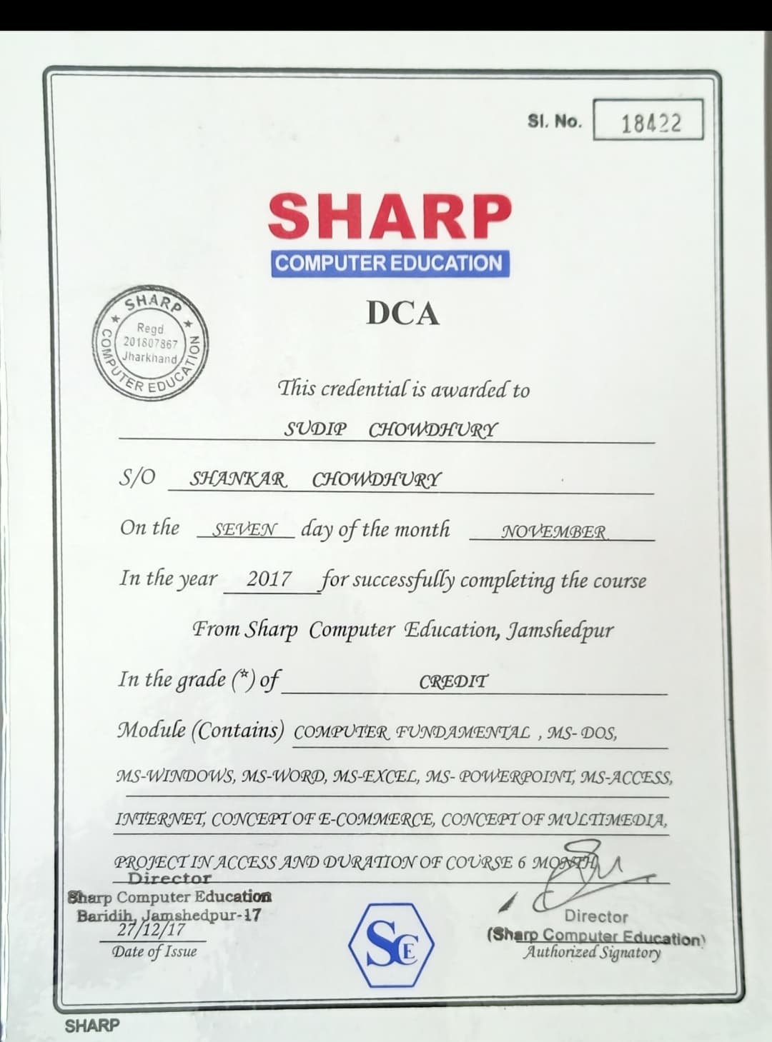 Certification Sharp DCA