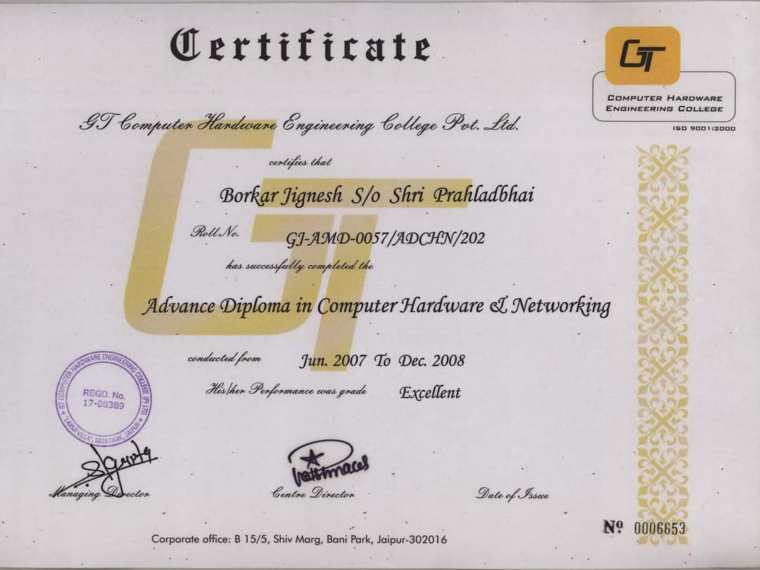 Certification Gt computer hardware engineering college Adchn
