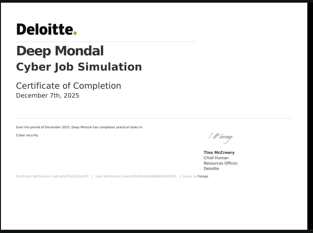 Certification Deloitte Cyber Job Simulation