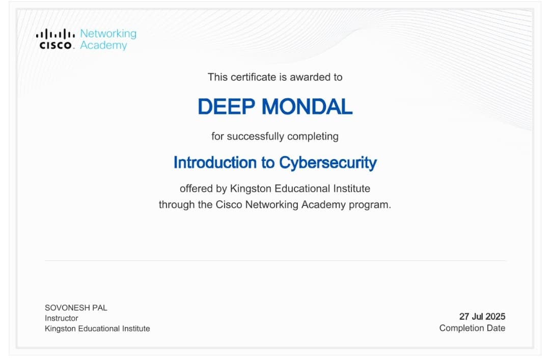 Certification Cisco Networking Academy Introduction to Cybersecurity