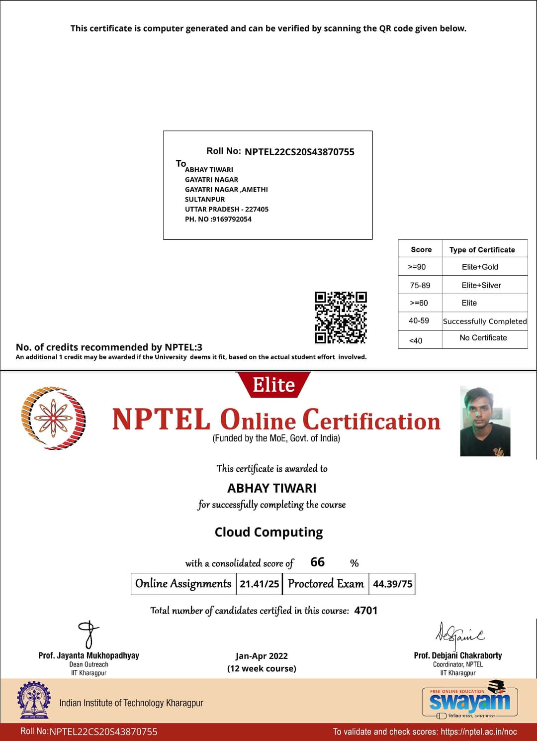 Certification NPTEL Cloud Computing