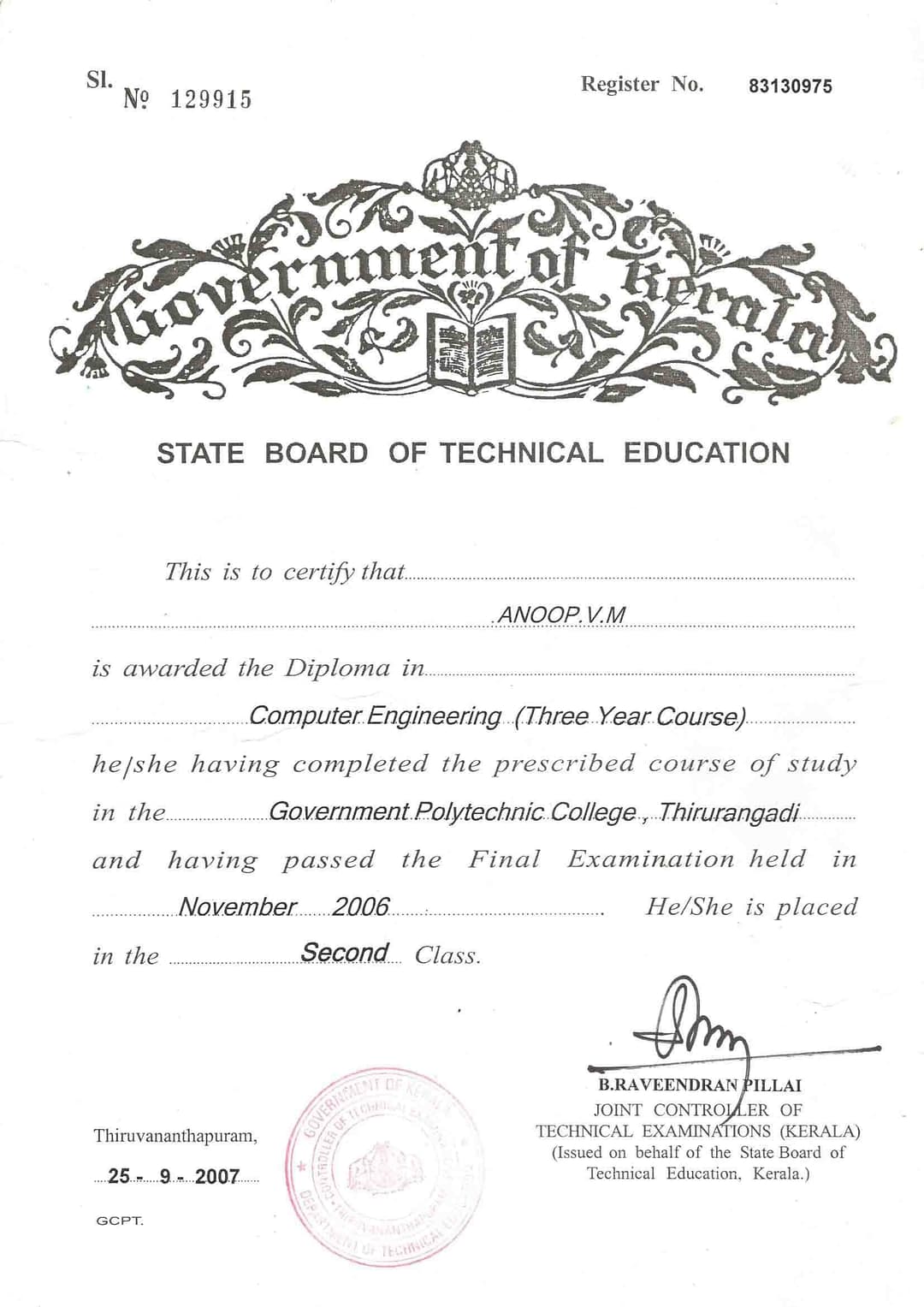 Certification Government polytechnic college Computer engg