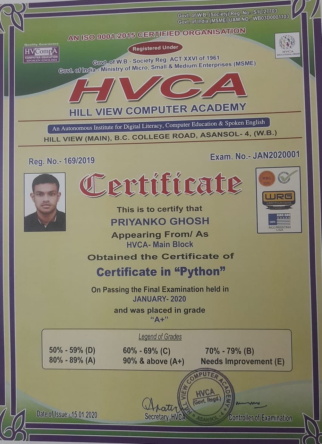 Certification Hillview Computer Academy Python Programming
