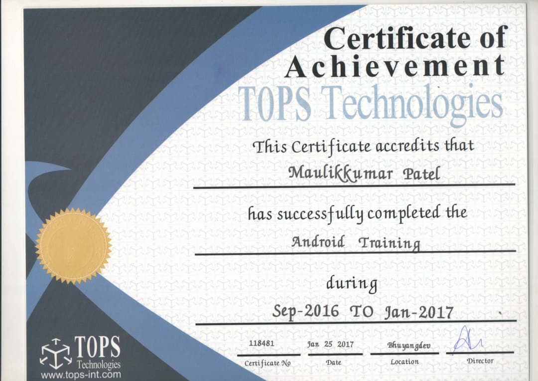 Certification Tops Technologies Android Tranning