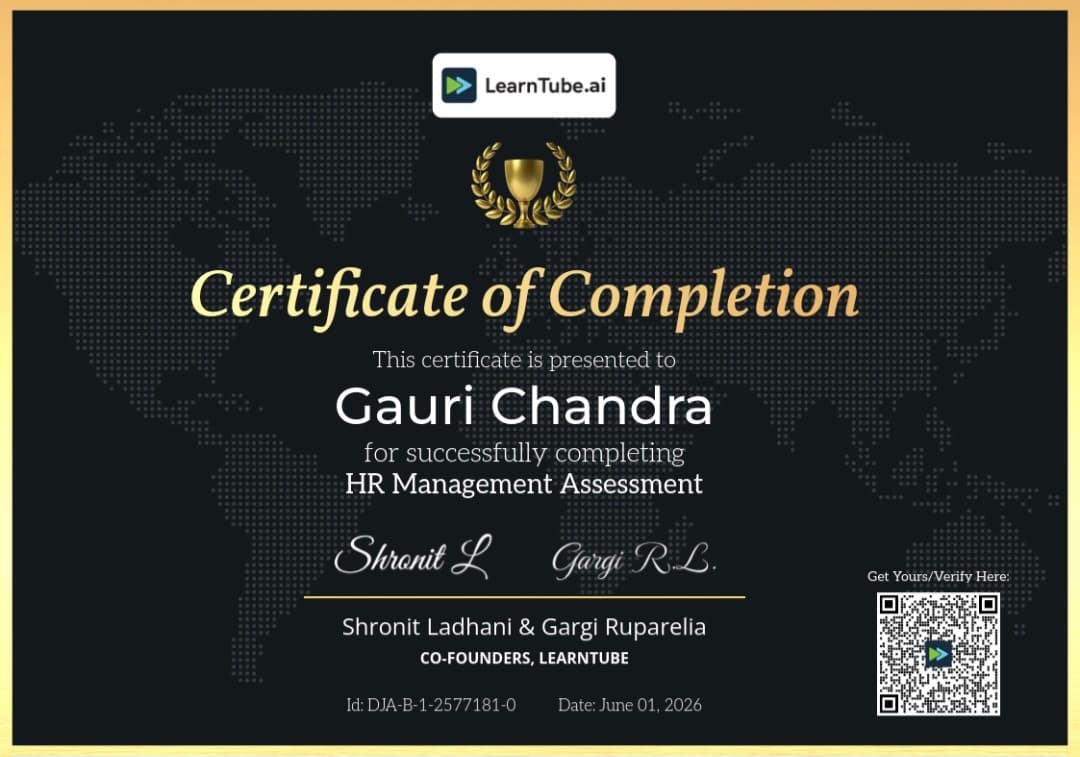 Certification LearnTube.ai Human Resource Management: HR for People Managers