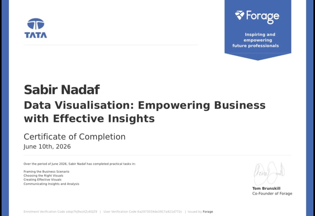 Certification Tata Group Data Analytics - job simulation