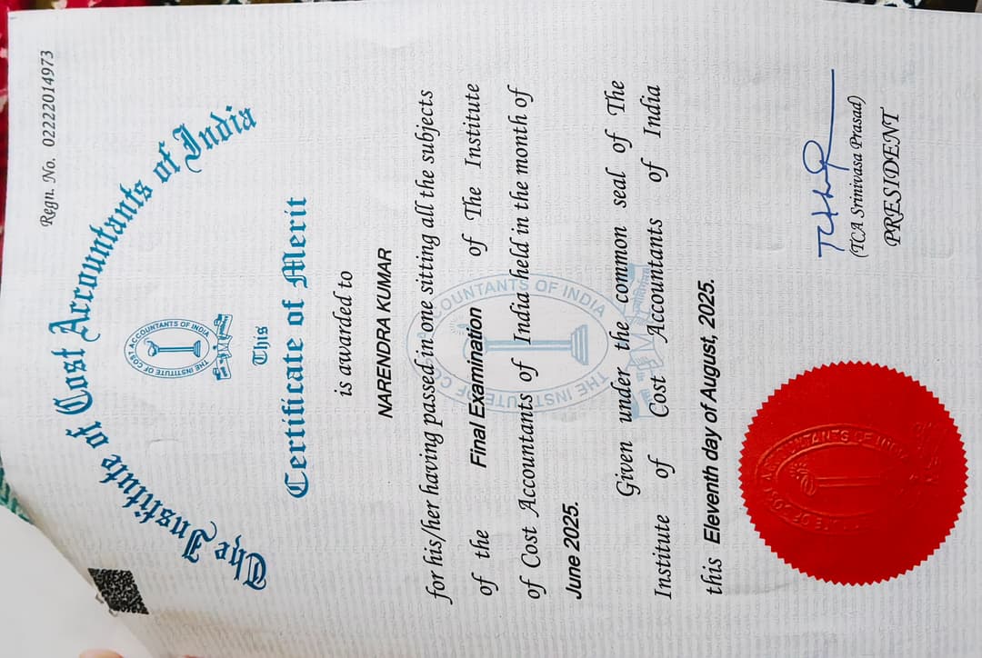 Certification Merit cerificate CMA