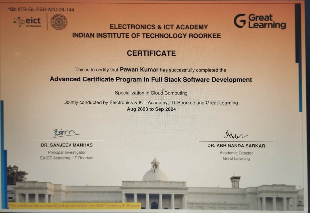 Certification Great Learning Academy Full stack java developer
